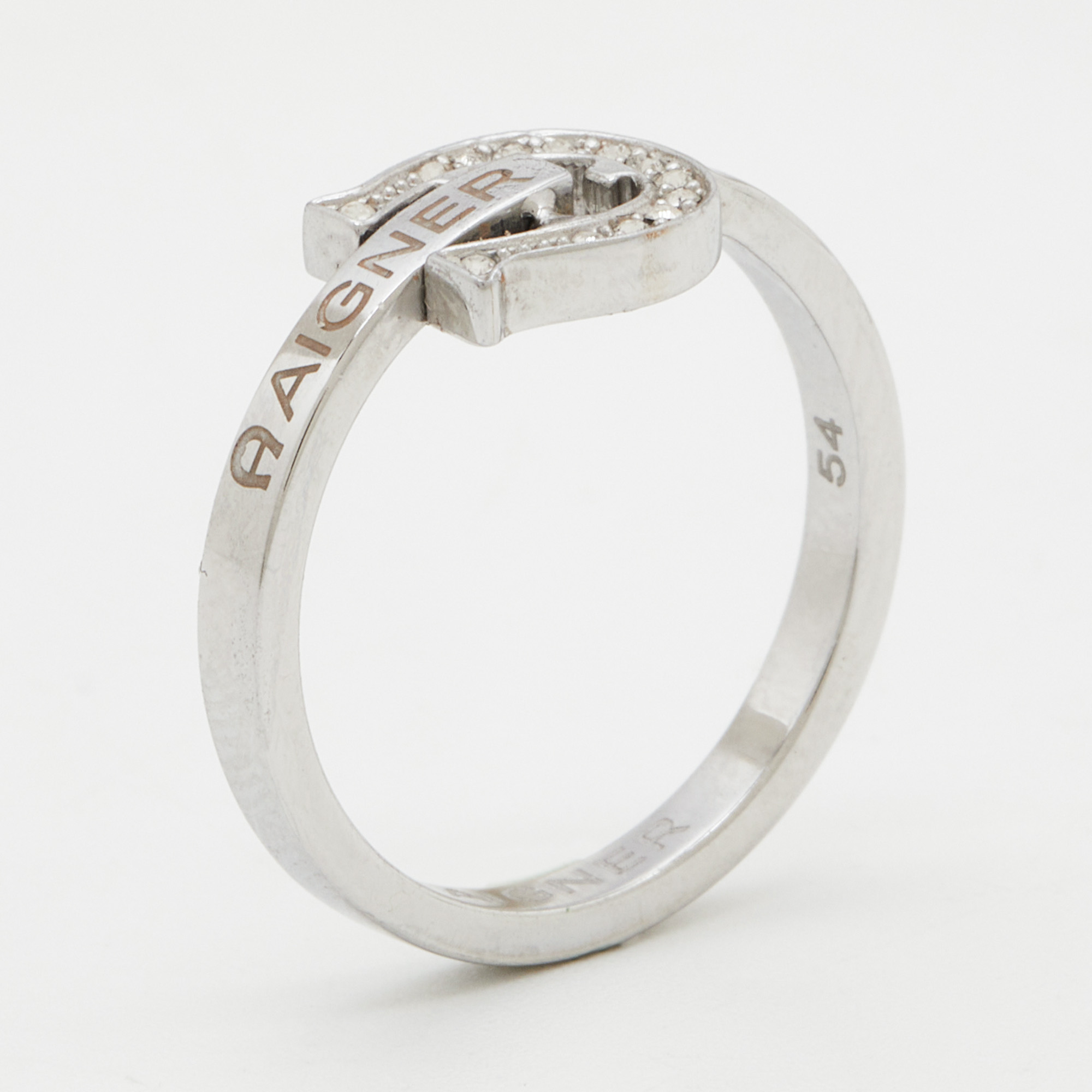 Aigner Crystals Silver Tone Ring Size 53